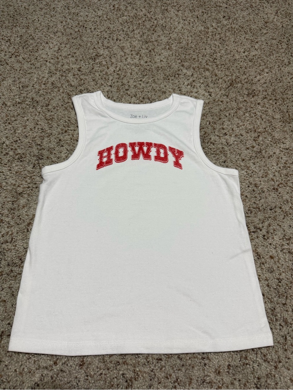 Zoe + Liv White Tank Top with Red HOWDY Appliqué
